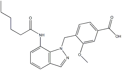 4-(7-Hexanoylamino-1H-indazol-1-ylmethyl)-3-methoxybenzoic acid Struktur