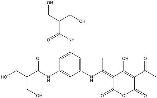 (3Z)-5-アセチル-4-ヒドロキシ-3-[1-[3,5-ビス(3-ヒドロキシ-2-ヒドロキシメチルプロパノイルアミノ)フェニルアミノ]エチリデン]-2H-ピラン-2,6(3H)-ジオン 化学構造式