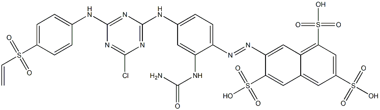 7-[[2-Ureido-4-[[4-chloro-6-[[4-[(ethenyl)sulfonyl]phenyl]amino]-1,3,5-triazin-2-yl]amino]phenyl]azo]-1,3,6-naphthalenetrisulfonic acid Struktur