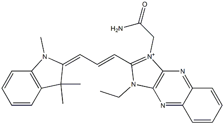 3-(カルバモイルメチル)-1-エチル-2-[3-[[2,3-ジヒドロ-1,3,3-トリメチル-1H-インドール]-2-イリデン]-1-プロペニル]-1H-イミダゾ[4,5-b]キノキサリン-3-イウム 化学構造式