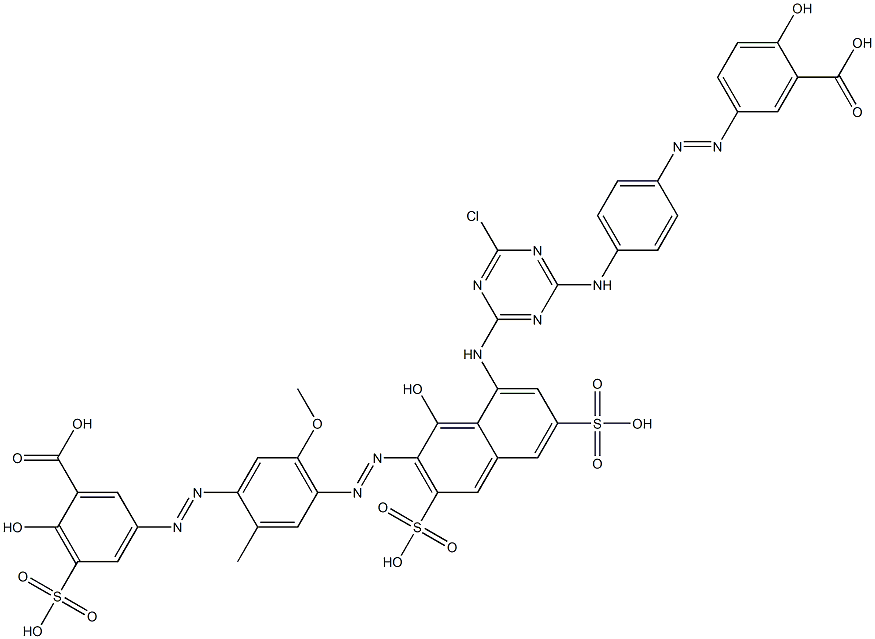 5-[4-[8-[4-[p-(3-Carboxy-4-hydroxyphenylazo)anilino]-6-chloro-1,3,5-triazin-2-ylamino]-1-hydroxy-3,6-disulfonaphthalen-2-ylazo]-2-methyl-5-methoxyphenylazo]-2-hydroxy-3-sulfobenzoic acid Struktur