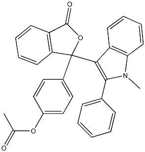 酢酸4-[[1-オキソ-3-(1-メチル-2-フェニル-1H-インドール-3-イル)-1,3-ジヒドロイソベンゾフラン]-3-イル]フェニル 化学構造式