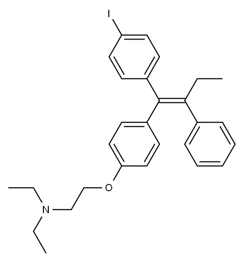 (E)-1-[4-(2-(ジエチルアミノ)エトキシ)フェニル]-1-(4-ヨードフェニル)-2-フェニル-1-ブテン 化学構造式