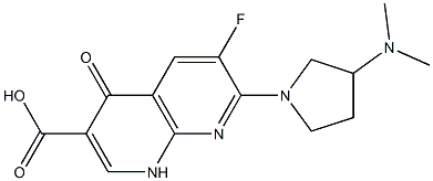 6-フルオロ-1,4-ジヒドロ-4-オキソ-7-(3-ジメチルアミノ-1-ピロリジニル)-1,8-ナフチリジン-3-カルボン酸 化学構造式