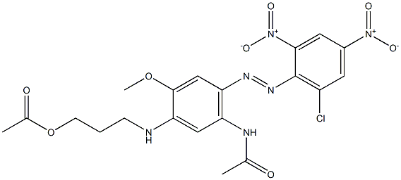 Acetic acid 3-[[5-acetylamino-4-(6-chloro-2,4-dinitrophenyl)azo-2-methoxyphenyl]amino]propyl ester Struktur