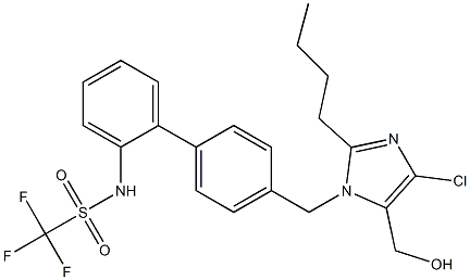 N-[4'-[(2-ブチル-4-クロロ-5-ヒドロキシメチル-1H-イミダゾール-1-イル)メチル]-1,1'-ビフェニル-2-イル]トリフルオロメタンスルホンアミド 化学構造式