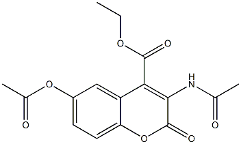 3-Acetylamino-6-acetyloxy-2-oxo-2H-1-benzopyran-4-carboxylic acid ethyl ester Struktur