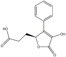 (S)-2,5-ジヒドロ-4-ヒドロキシ-5-オキソ-3-フェニル-2-フランプロパン酸 化学構造式