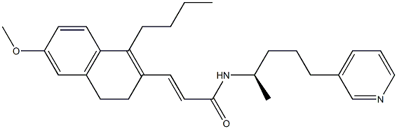 (E)-3-[(3,4-ジヒドロ-1-ブチル-6-メトキシナフタレン)-2-イル]-N-[(R)-1-メチル-4-(3-ピリジニル)ブチル]アクリルアミド 化学構造式