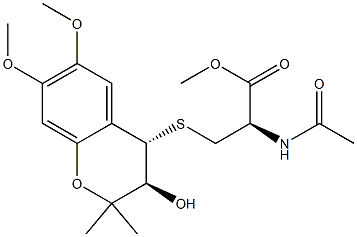 S-[[(3R,4S)-3,4-ジヒドロ-3-ヒドロキシ-6,7-ジメトキシ-2,2-ジメチル-2H-1-ベンゾピラン]-4-イル]-N-アセチル-L-システインメチル 化学構造式