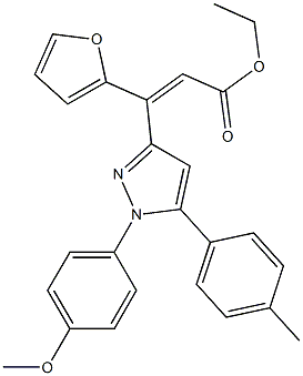 (E)-3-(フラン-2-イル)-3-[[1-(4-メトキシフェニル)-5-(4-メチルフェニル)-1H-ピラゾール]-3-イル]プロペン酸エチル 化学構造式