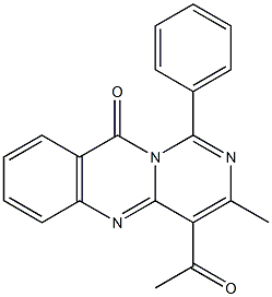 4-Acetyl-1-phenyl-3-methyl-10H-pyrimido[6,1-b]quinazolin-10-one Struktur