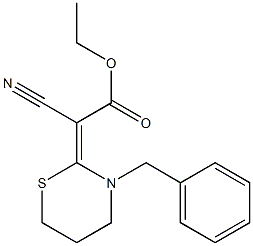 (E)-シアノ[(3-ベンジル-3,4,5,6-テトラヒドロ-2H-1,3-チアジン)-2-イリデン]酢酸エチル 化学構造式