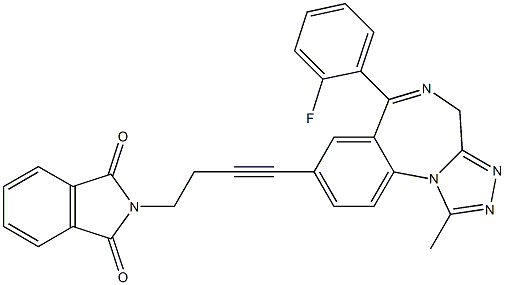 6-(2-フルオロフェニル)-8-[4-[(2,3-ジヒドロ-1,3-ジオキソ-1H-イソインドール)-2-イル]-1-ブチニル]-1-メチル-4H-[1,2,4]トリアゾロ[4,3-a][1,4]ベンゾジアゼピン 化学構造式