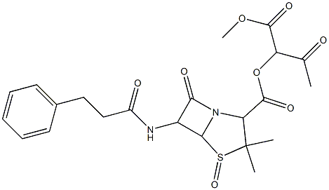 2-[1-Acetyl-2-methoxy-2-oxoethoxycarbonyl]-3,3-dimethyl-7-oxo-6-(3-phenylpropionylamino)-4-thia-1-azabicyclo[3.2.0]heptane4-oxide Struktur