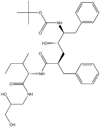 (2S)-2-[[(2R,4S,5S)-2-Benzyl-5-[(tert-butyloxycarbonyl)amino]-4-hydroxy-6-phenylhexanoyl]amino]-3-methyl-N-(2,3-dihydroxypropyl)valeramide 结构式