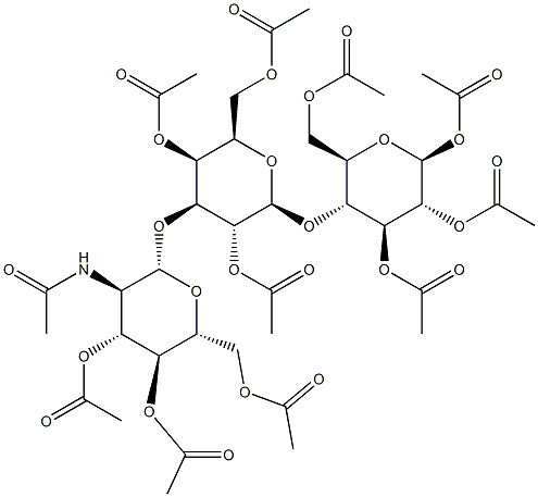 1,2,3,6-Tetra-O-acetyl-4-O-[2,4,6-tri-O-acetyl-3-O-(2-acetamido-3,4,6-tri-O-acetyl-2-deoxy-b-D-glucopyranosyl)-b-D-galactopyranosyl]-b-D-glucopyranose 化学構造式
