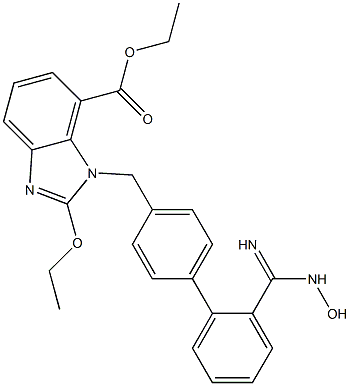 2-乙氧基-1-[[2'-(羟基脒基)[1,1'-联苯基]-4-基]甲基]-1H-苯并咪唑-7-羧酸乙酯,,结构式