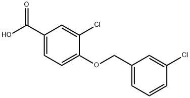3-chloro-4-[(3-chlorophenyl)methoxy]benzoic acid Struktur