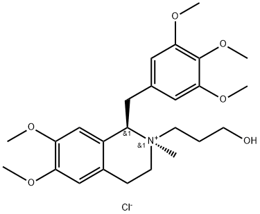 Isoquinolinium, 1,2,3,4-tetrahydro-2-(3-hydroxypropyl)-6,7-dimethoxy-2-methyl-1-[(3,4,5-trimethoxyphenyl)methyl]-, chloride, (1R,2R)- (9CI) Struktur