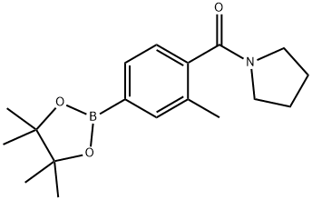 (2-methyl-4-(4,4,5,5-tetramethyl-1,3,2-dioxaborolan-2-yl)phenyl)(pyrrolidin-1-yl)methanone Struktur