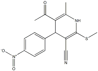 5-acetyl-4-{4-nitrophenyl}-6-methyl-2-(methylsulfanyl)-1,4-dihydropyridine-3-carbonitrile Struktur