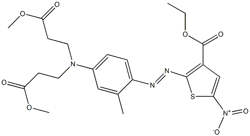 エチル 2-(2-{4-[ビス(3-メトキシ-3-オキソプロピル)アミノ]-2-メチルフェニル}ジアゼン-1-イル)-5-ニトロチオフェン-3-カルボキシラート 化学構造式