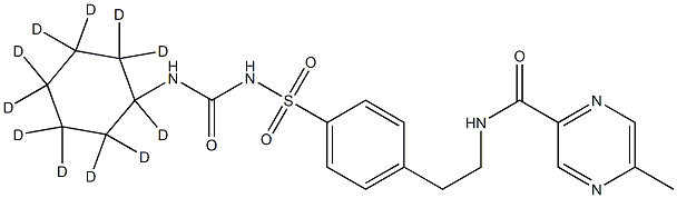 5-methyl-N-[2-[4-[(1,2,2,3,3,4,4,5,5,6,6-undecadeuteriocyclohexyl)carbamoylsulfamoyl]phenyl]ethyl]pyrazine-2-carboxamide Struktur