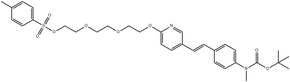 (E)-2-[2-[2-[[5-[4-[BOC-(甲基)氨基]苯乙烯基]-2-吡啶基]氧基]乙氧基]乙氧基]乙基-4-甲基苯磺酸酯, 1205550-99-7, 结构式