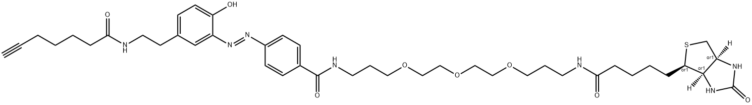 4-((E)-(5-(2-(hept-6-ynamido)ethyl)-2-hydroxyphenyl)diazenyl)-N-(15-oxo-19-((3aS,4S,6aR)-2-oxohexahydro-1H-thieno[3,4-d]imidazol-4-yl)-4,7,10-trioxa-14-azanonadecyl)benzamide,1239999-32-6,结构式