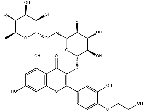 5,7-dihydroxy-2-[3-hydroxy-4-(2-hydroxyethoxy)phenyl]-3-[(2S,3R,4S,5S,6R)-3,4,5-trihydroxy-6-[[(2R,3R,4R,5R,6S)-3,4,5-trihydroxy-6-methyloxan-2-yl]oxymethyl]oxan-2-yl]oxychromen-4-one Structure