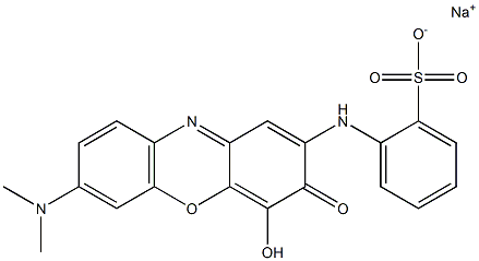 Benzenesulfonic acid, [[7-(dimethylamino)-4-hydroxy-3-oxo-3H-phenoxazin-2-yl]amino]-, monosodium salt (9CI) Struktur