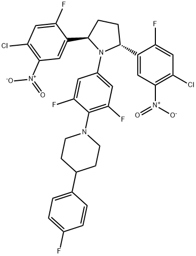 1-(4-((2R,5R)-2,5-bis(4-chloro-2-fluoro-5-nitrophenyl)pyrrolidin-1-yl)-2,6-difluorophenyl)-4-(4-fluorophenyl)piperidine,1332356-86-1,结构式