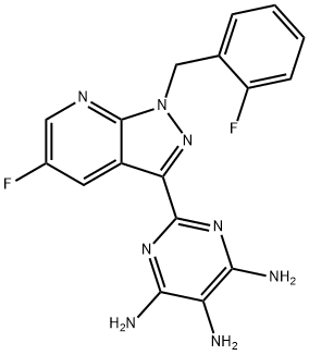 2-[5-fluoro-1-(2-fluorobenzyl)-1H-pyrazolo[3,4-b]pyridin-3-yl]pyrimidine-4,5,6-triamine Struktur