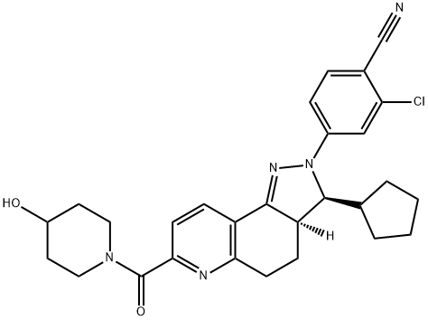 Benzonitrile, 2-chloro-4-[(3S,3aR)-3-cyclopentyl-3,3a,4,5-tetrahydro-7-[(4-hydroxy-1-piperidinyl)carbonyl]-2H-pyrazolo[3,4-f]quinolin-2-yl]-|OCEDURENONE