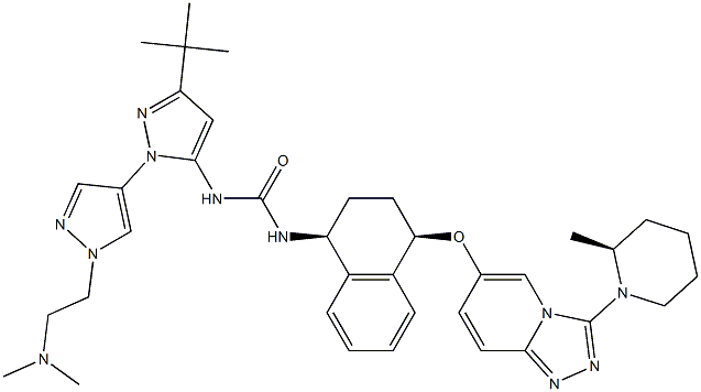 1-(3-(tert-butyl)-1'-(2-(dimethylamino)ethyl)-1'H-[1,4'-bipyrazol]-5-yl)- 3-((1S,4R)-4-((3-((S)-2-methylpiperidin-1-yl)-[1,2,4]triazolo[4,3-a]pyridin-6-yl)oxy)- 1,2,3,4-tetrahydronaphthalen-1-yl)urea|化合物 CHF-6297