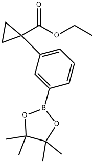 1-(3-(4,4,5,5-四甲基-1,3,2-二氧杂硼杂环戊烷-2-基)苯基)环丙烷-1-羧酸乙酯,1521255-61-7,结构式