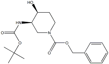 (3R,4S)-benzyl 3-((tert-butoxycarbonyl)amino)-4-hydroxypiperidine-1-carboxylate Struktur