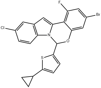 3-溴-10-氯-6-(5-环丙基噻吩-2-基)-1-氟-6H-吲哚[1,2-C][1,3]-苯并恶嗪,1620454-31-0,结构式