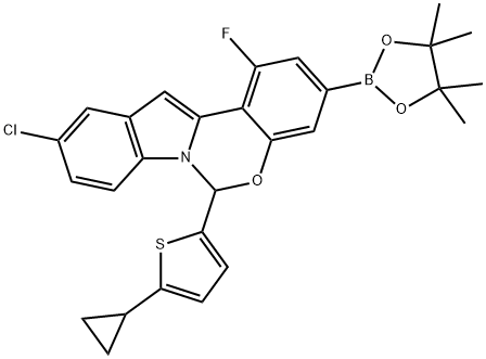 10-chloro-6-(5-cyclopropylthiophen-2-yl)-1-fluoro-3-(4,4,5,5-tetramethyl-1,3,2-dioxaborolan-2-yl)-6H-indolo[1,2-c][1,3]benzoxazine|10-氯-6-(5-环丙基噻吩-2-基)-1-氟-3-(4,4,5,5-四甲基-1,3,2-二氧苯甲醛-2-基)-6H-吲哚[1,2-C][1,3]苯并恶嗪