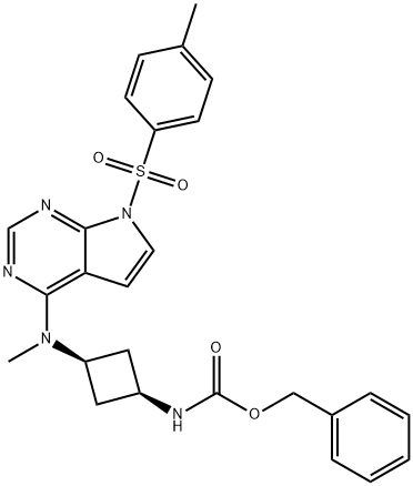 Carbamic acid, N-[cis-3-[methyl[7-[(4-methylphenyl)sulfonyl]-7H-pyrrolo[2,3-d]pyrimidin-4-yl]amino]cyclobutyl]-, phenylmethyl ester Structure