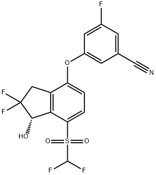 (S)-3-((7-((difluoromethyl)sulfonyl)-2,2-difluoro-1-hydroxy-2,3-dihydro-1H-inden-4-yl)oxy)-5-fluorobenzonitrile Struktur