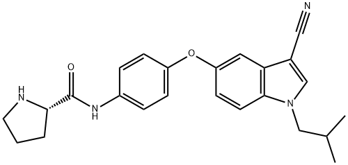 (2S)-N-[4-[[3-Cyano-1-(2-methylpropyl)-1H-indol-5-yl]oxy]phenyl]-2-pyrrolidinecarboxamide 结构式