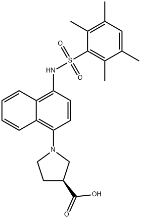 (3S)-1-[4-[[(2,3,5,6-Tetramethylphenyl)sulfonyl]amino]-1-naphthalenyl]-3-pyrrolidinecarboxylic acid Struktur