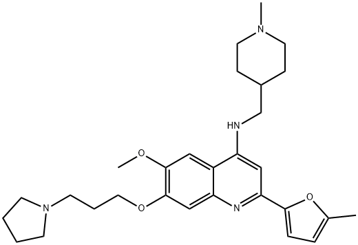 7-(3-(pyrrolidin-1-yl)propoxy)-6-methoxy-2-(5-methylfuran-2-yl)-N-((1-methylpiperidin-4-yl)methyl)quinolin-4-amine Structure