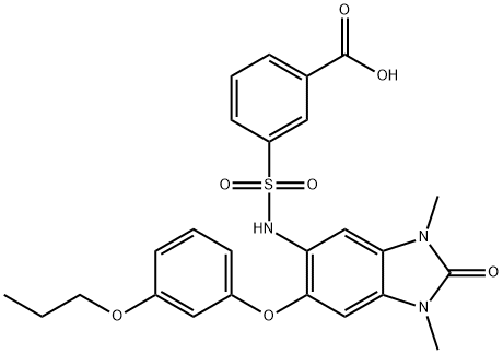 3-(N-(1,3-二甲基-2-氧代-6-(3-丙氧基苯氧基)-2,3-二氢-1H-苯并[D]咪唑-5-基)氨磺酰基)苯甲酸,1884199-58-9,结构式