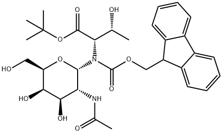 2-乙酰氨基-2-脱氧-Α-D-吡喃半乳糖基 - (N-FMOC)-L-苏氨酸叔丁酯 结构式