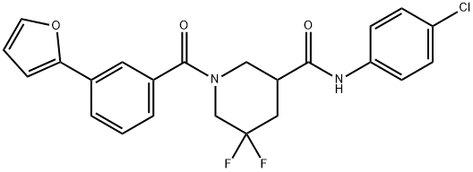 3-Piperidinecarboxamide, N-(4-chlorophenyl)-5,5-difluoro-1-[3-(2-furanyl)benzoyl]- Struktur