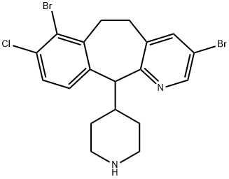 5H-Benzo[5,6]cyclohepta[1,2-b]pyridine,3,7-dibromo-8-chloro-6,11-dihydro-11-(4-piperidinyl)-,193276-60-7,结构式