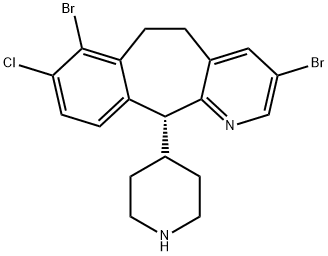 5H-Benzo[5,6]cyclohepta[1,2-b]pyridine,3,7-dibromo-8-chloro-6,11-dihydro-11-(4-piperidinyl)-,(11R)- Structure